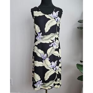 VTG EUC Tommy Bahama Women's Silk Black Floral Green Leaves Midi Dress 6